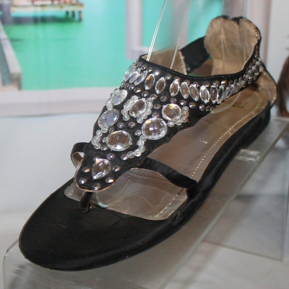 Gorgeous Rhinestone Crystal Flat Gladiator Sandals Sz 4 - Picture 2 of 7